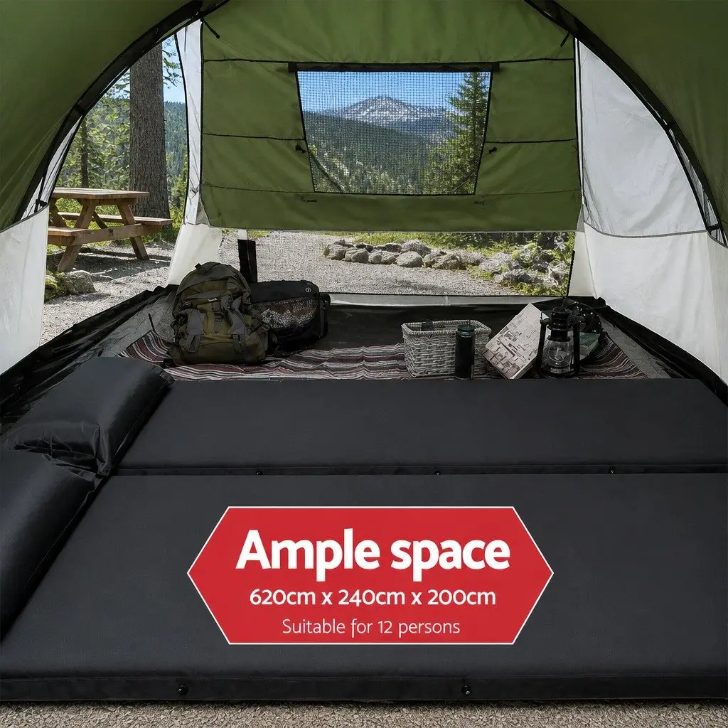 12 Person Dome Camping Tent 3 Room Family Hiking Beach Outdoor Green Shelter