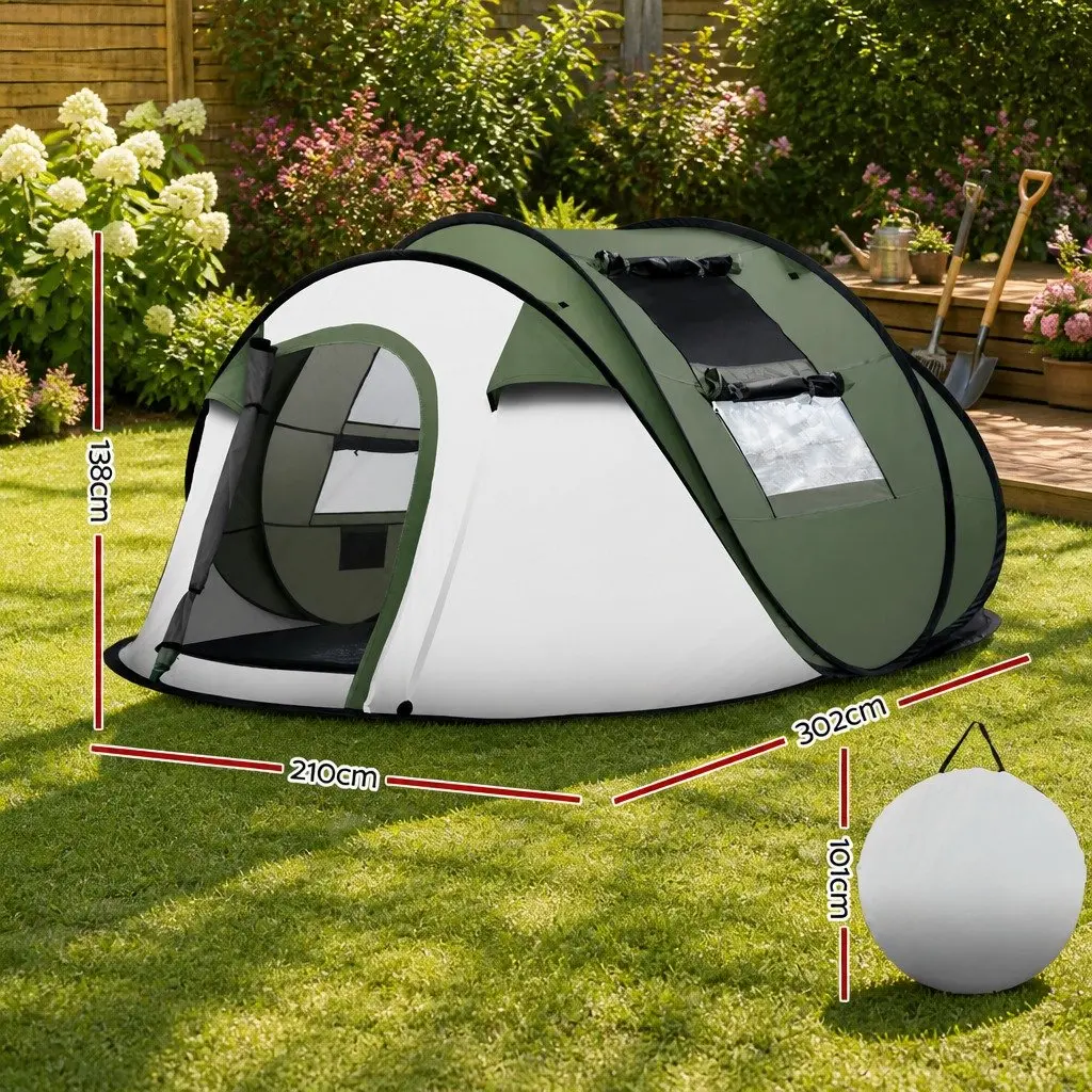 Pop Up Camping Tent 4-5 Person Dome Outdoor Green