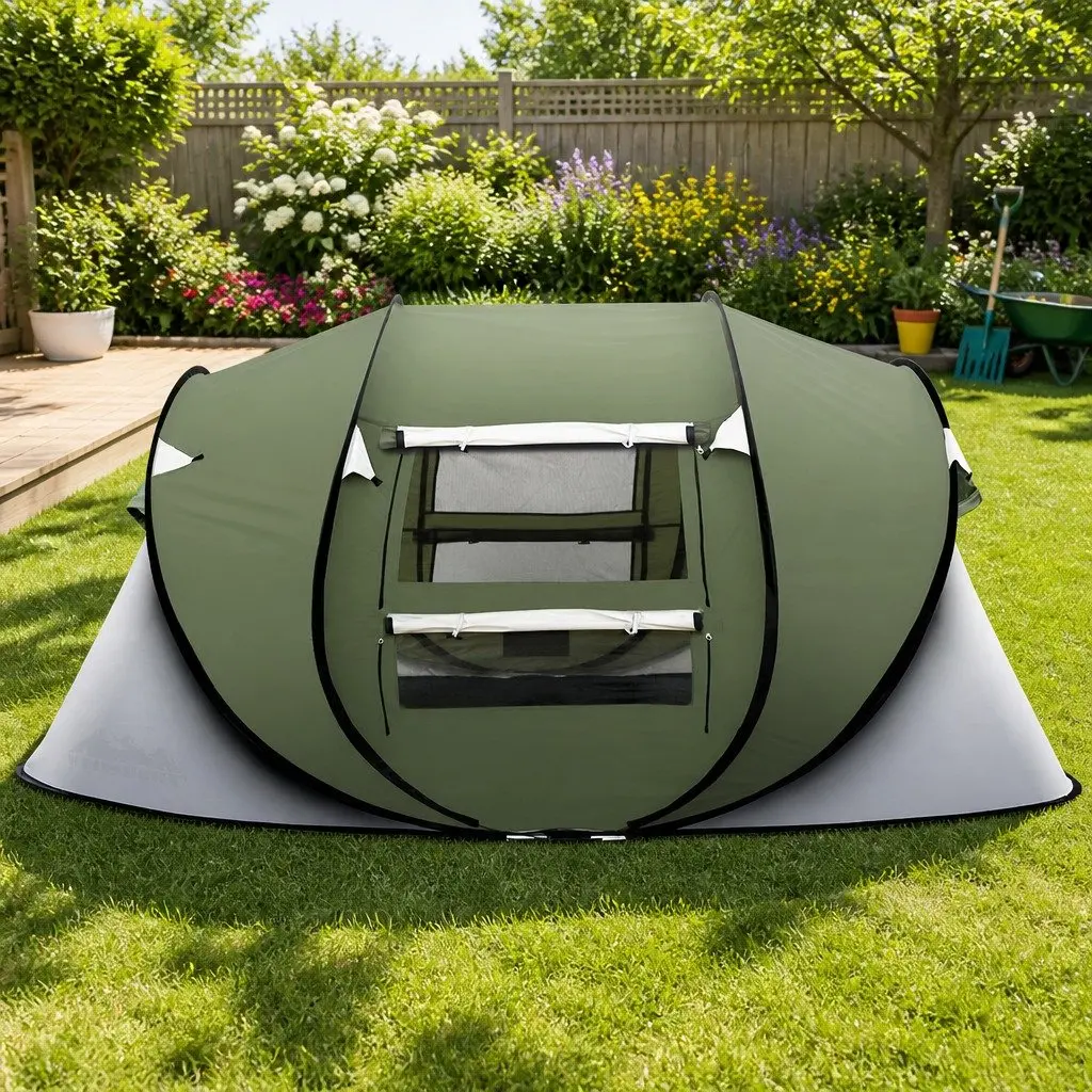 Pop Up Camping Tent 4-5 Person Dome Outdoor Green