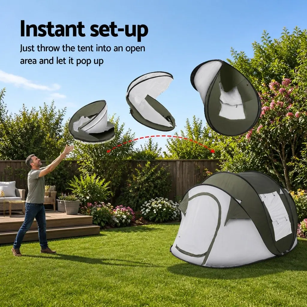 Pop Up Camping Tent 4-5 Person Dome Outdoor Green