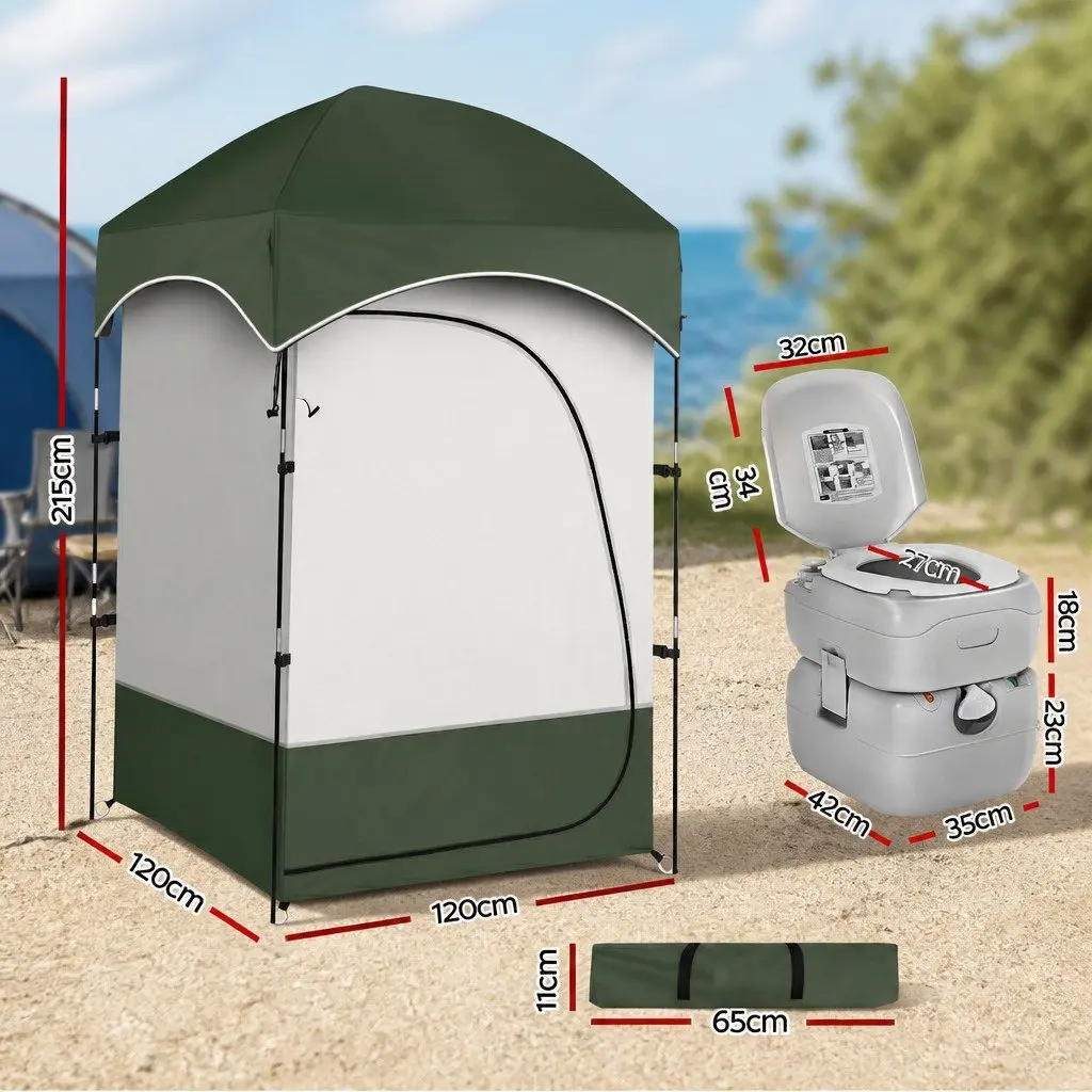 Portable Camping Toilet Shower Tent Privacy Ensuite Set 1 Person 14L Freshwater 22L Waste Tank 120cm x 120cm x 215cm