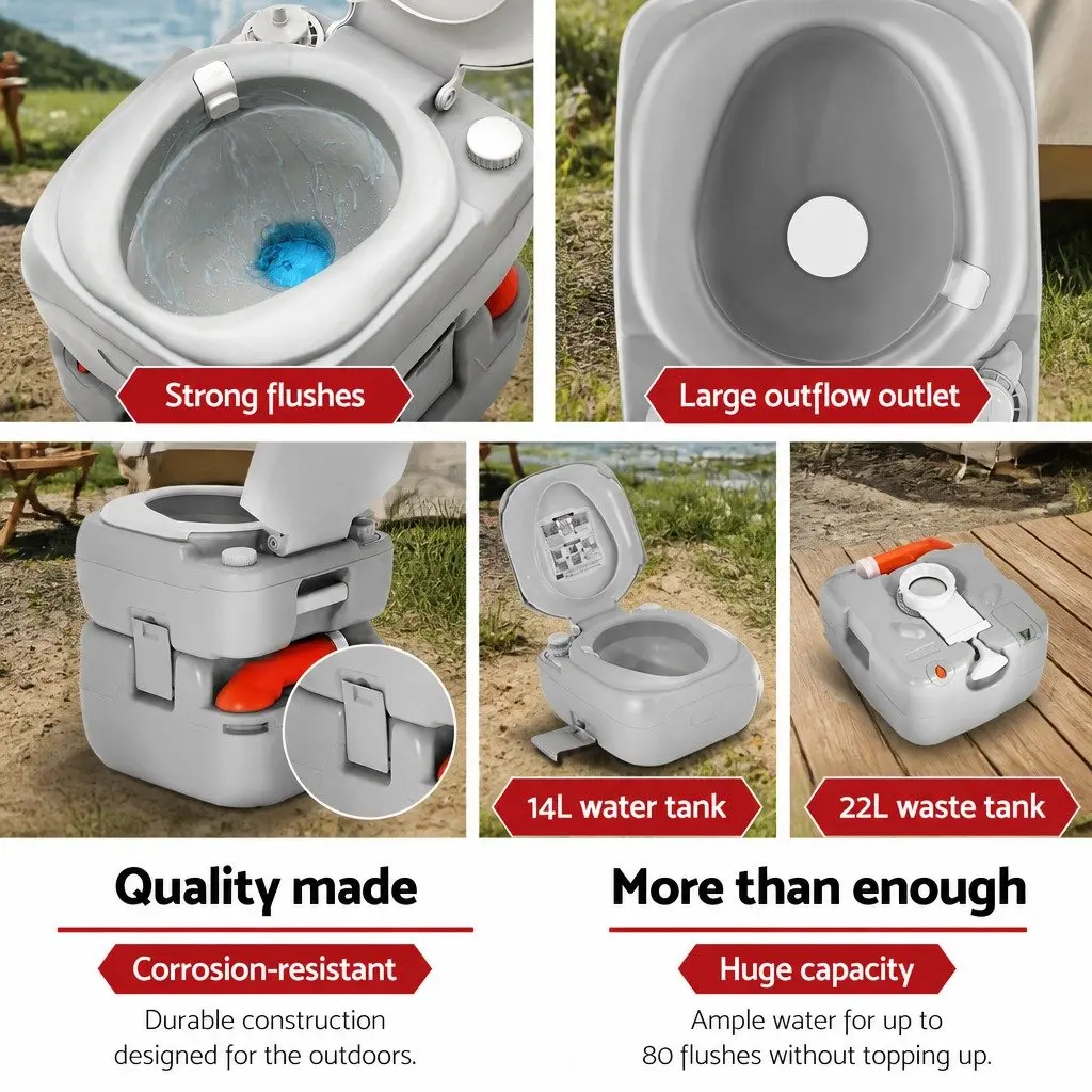 Portable Camping Toilet Shower Tent Privacy Ensuite Set 1 Person 14L Freshwater 22L Waste Tank 120cm x 120cm x 215cm