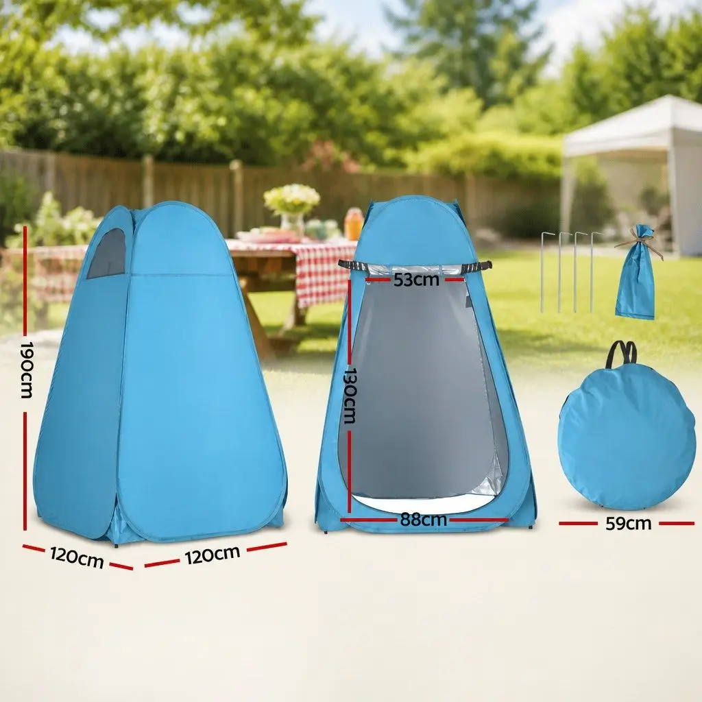 Pop Up Shower Tent Outdoor Portable Change Room Blue 120cm x 120cm x 190cm