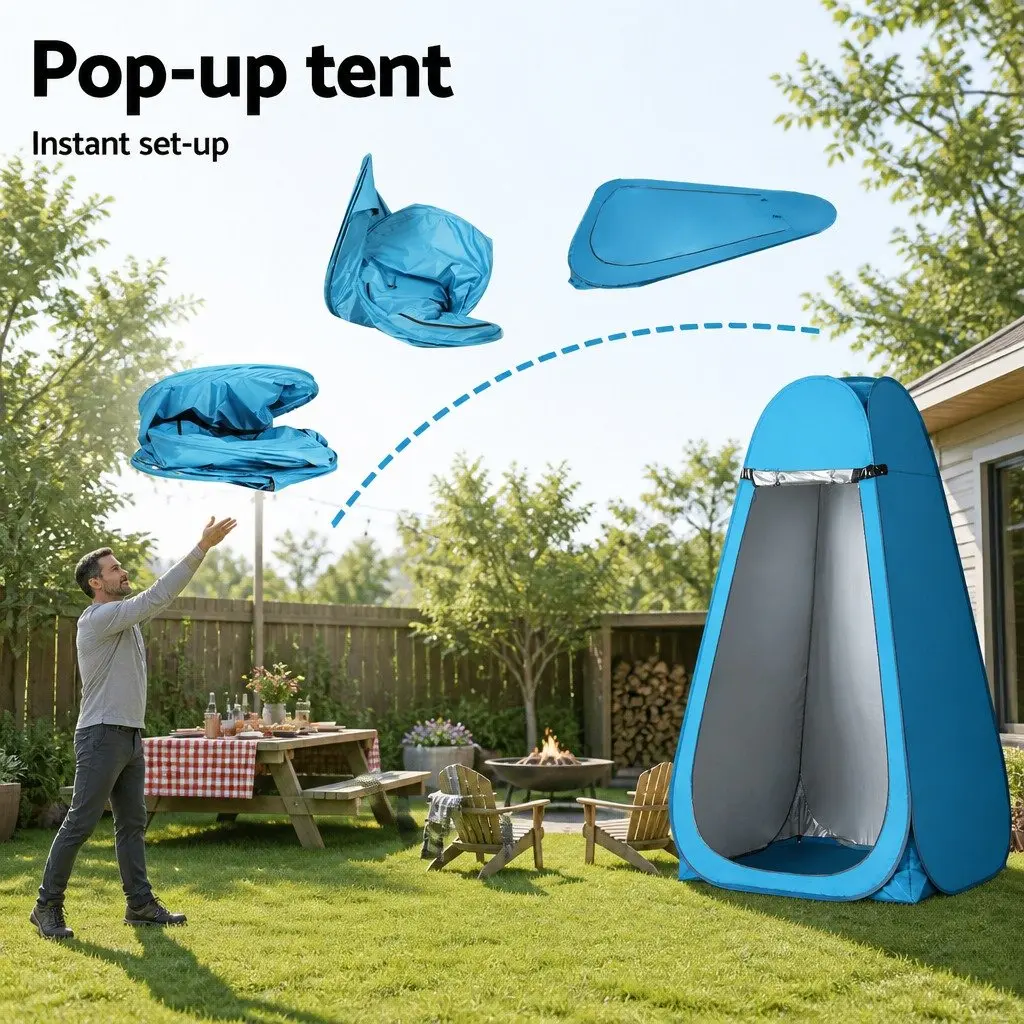 Pop Up Shower Tent Outdoor Portable Change Room Blue 120cm x 120cm x 190cm