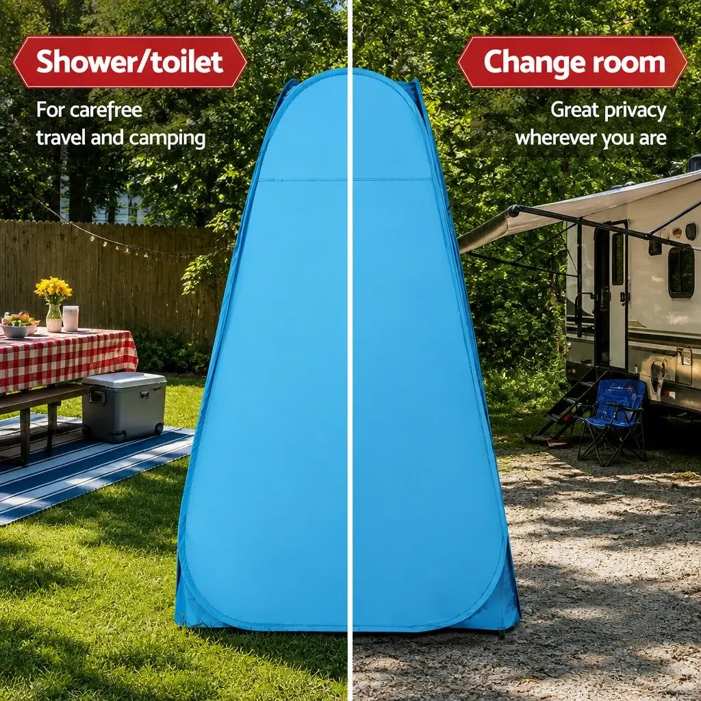 Pop Up Shower Tent Outdoor Portable Change Room Blue 120cm x 120cm x 190cm