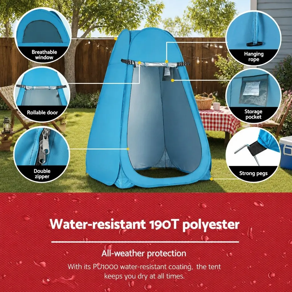 Pop Up Shower Tent Outdoor Portable Change Room Blue 120cm x 120cm x 190cm