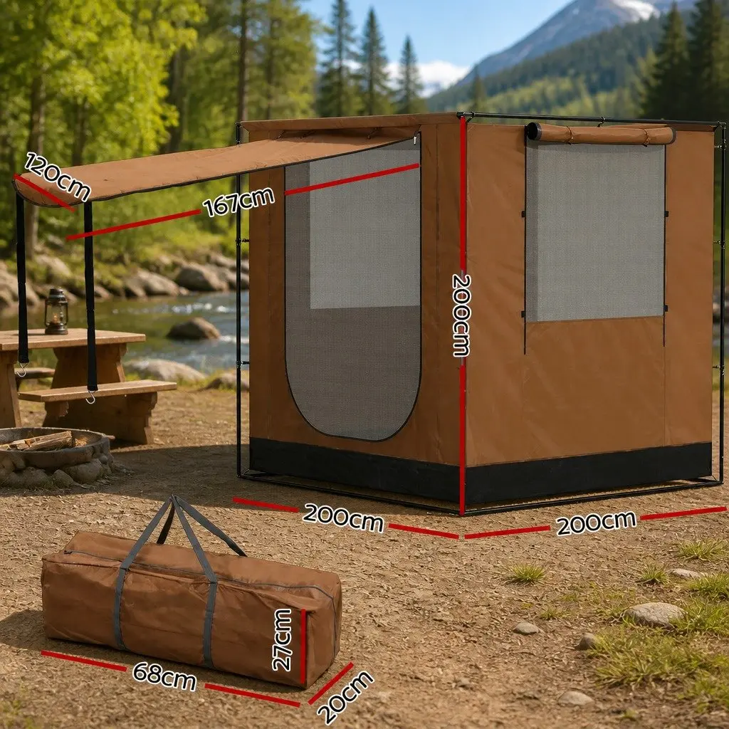 Car Side Awning Tent Outdoor 2x2m Portable Shelter Brown
