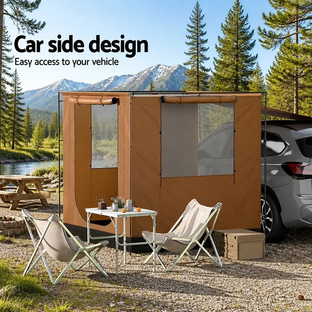Car Side Awning Tent Outdoor 2x2m Portable Shelter Brown