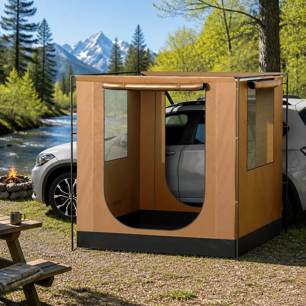 Car Side Awning Tent Outdoor 2x2m Portable Shelter Brown