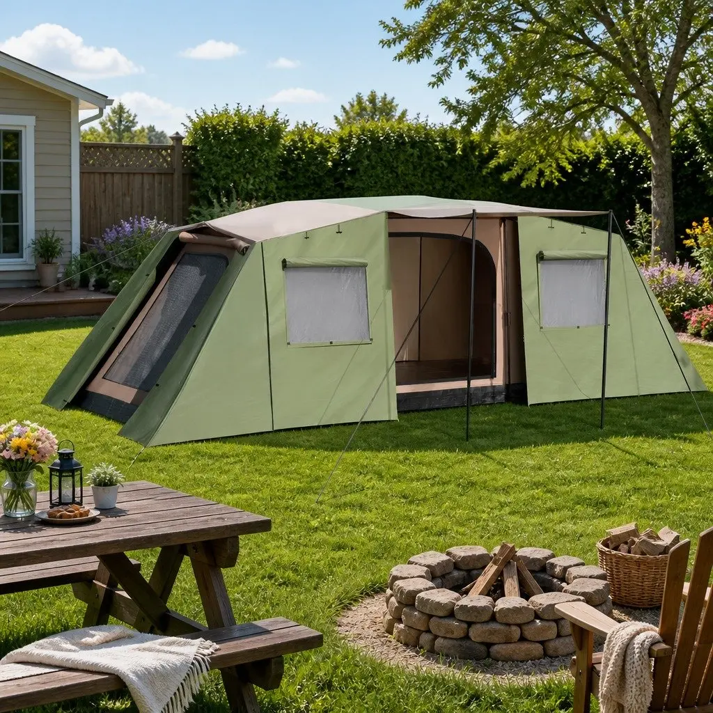 10 Person Instant Up Camping Tent Family Outdoor Hiking 3 Room Shelter Brown