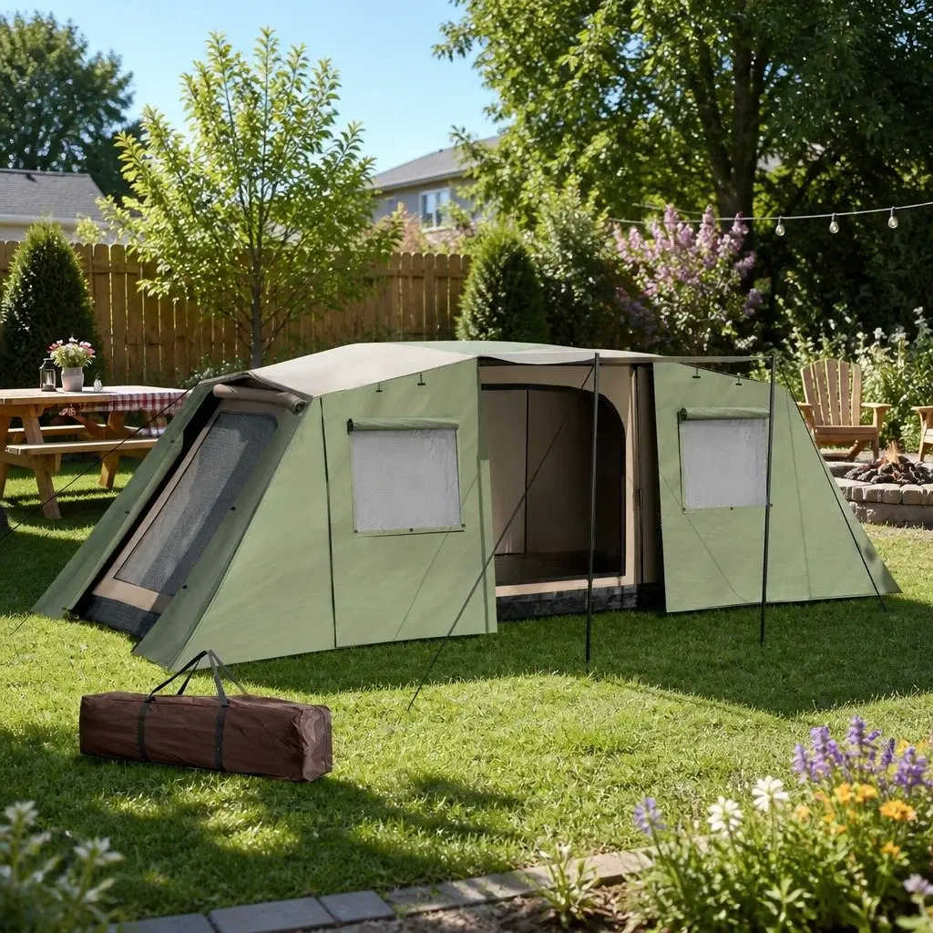 10 Person Camping Tent Outdoor Hiking 3 Room Shelter Brown