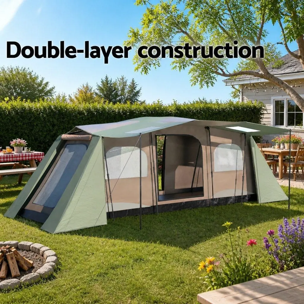 10 Person Camping Tent Outdoor Hiking 3 Room Shelter Brown