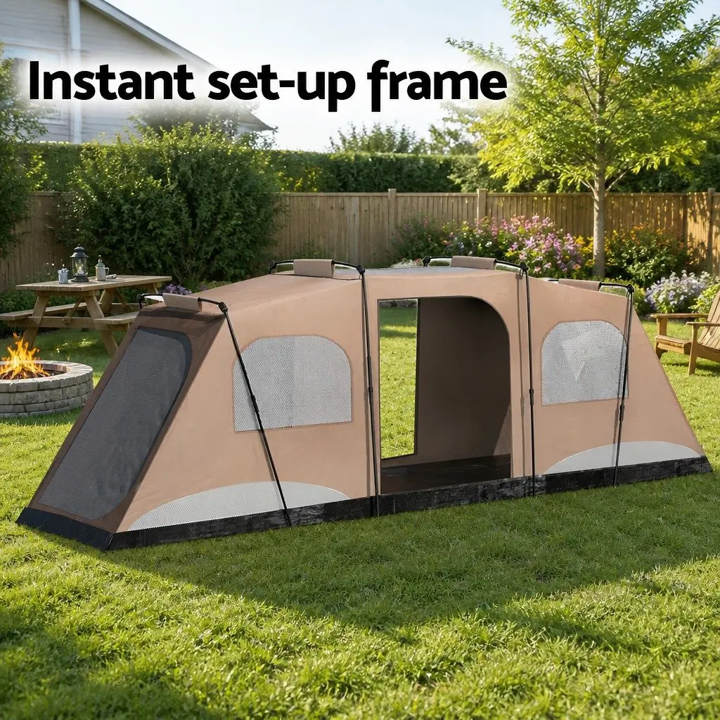 10 Person Camping Tent Outdoor Hiking 3 Room Shelter Brown