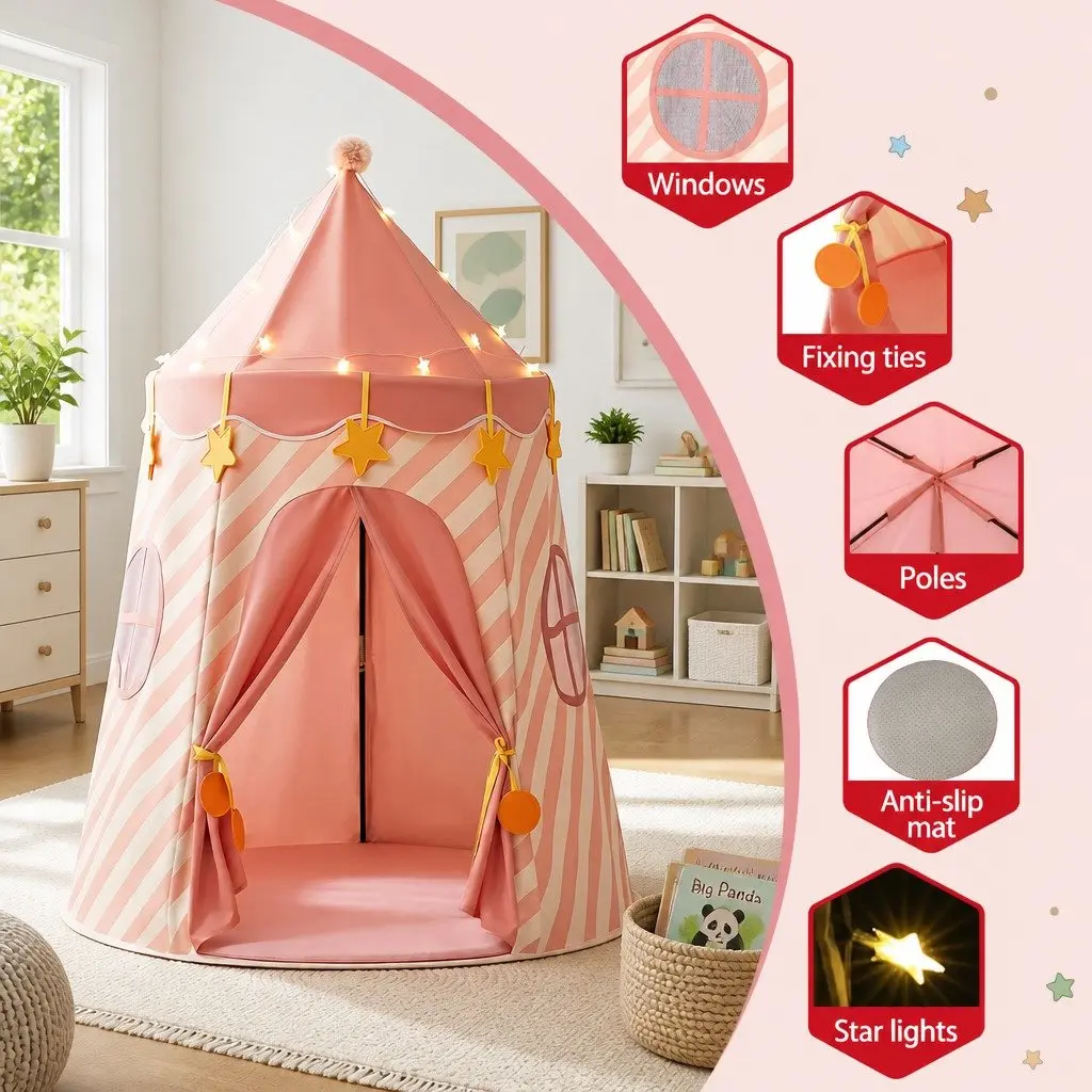 Kids Play Tent Playhouse for Kids Room Pink 116cm x 153cm
