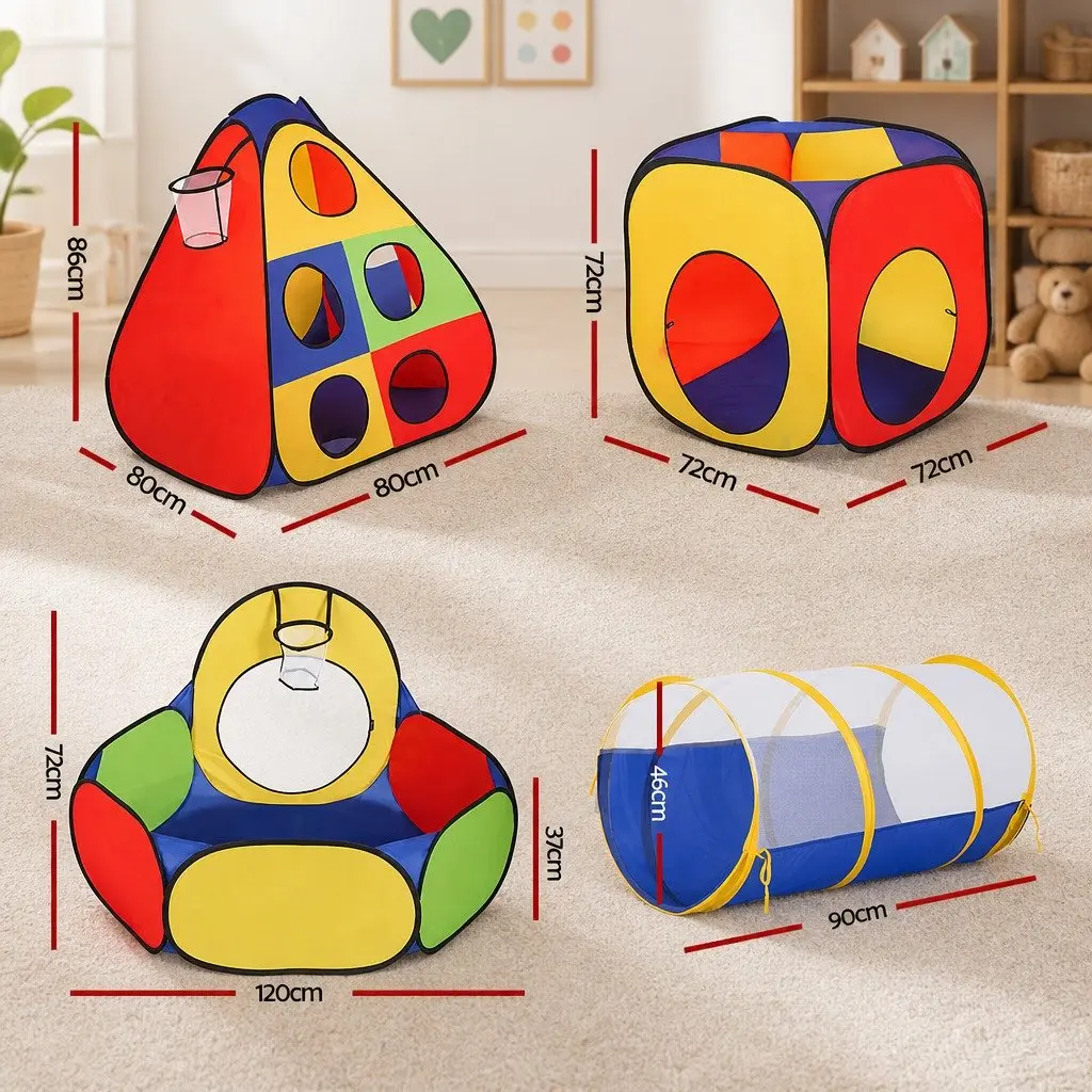 Kids Play Tent Teepee Playhouse Crawl Tunnel Ball Pit Basketball Hoop Indoor