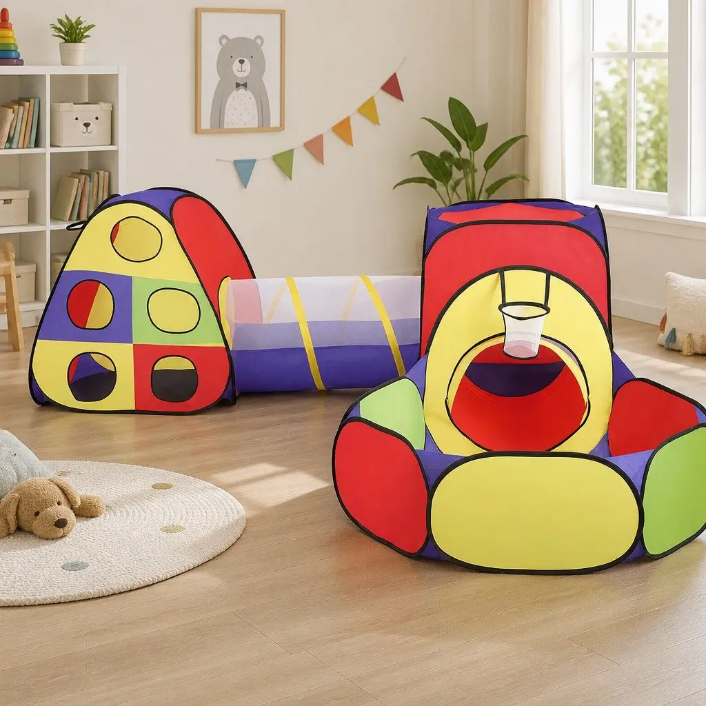 Kids Play Tent Teepee Playhouse Crawl Tunnel Ball Pit Basketball Hoop Indoor