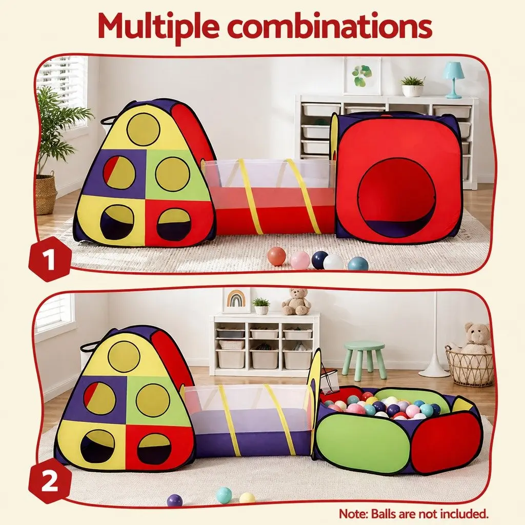 Kids Play Tent Teepee Playhouse Crawl Tunnel Ball Pit Basketball Hoop Indoor