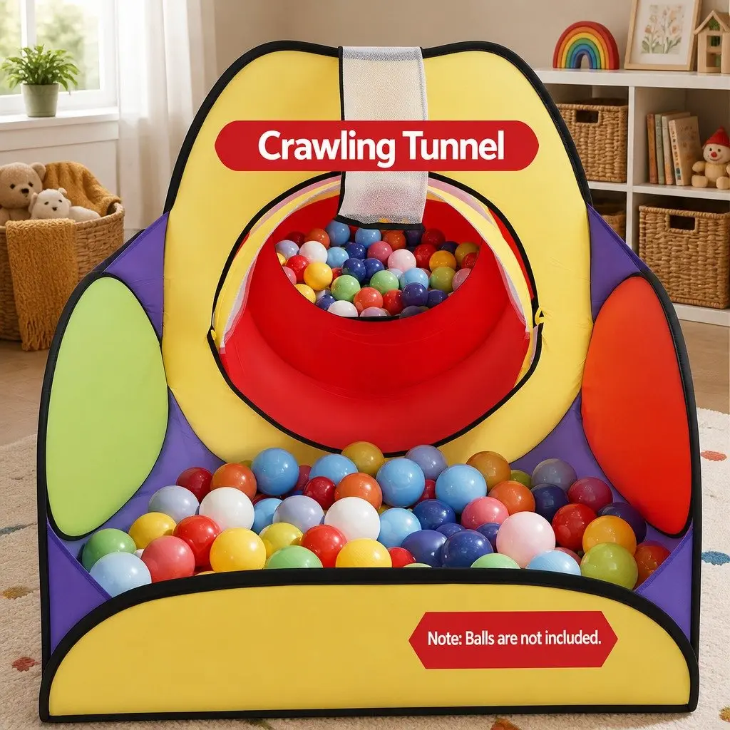 Kids Play Tent Teepee Playhouse Crawl Tunnel Ball Pit Basketball Hoop Indoor