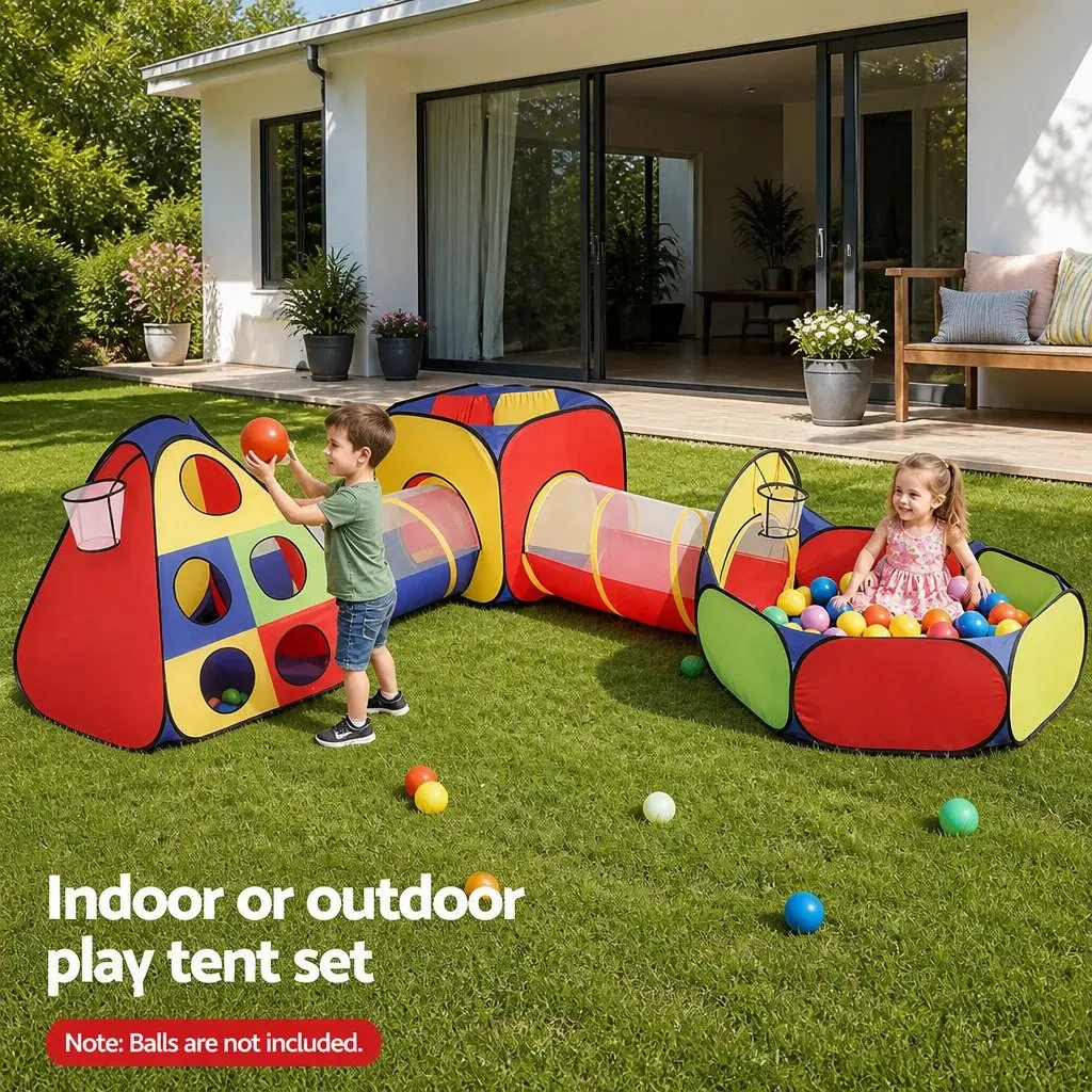 Kids Play Tent Teepee Playhouse Crawl Tunnel Ball Pit Basketball Hoop Indoor