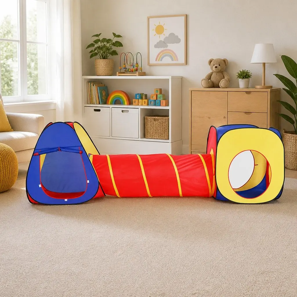Kids 3-in-1 Play Tent Indoor Outdoor Teepee Cube Playhouse Crawl Tunnel
