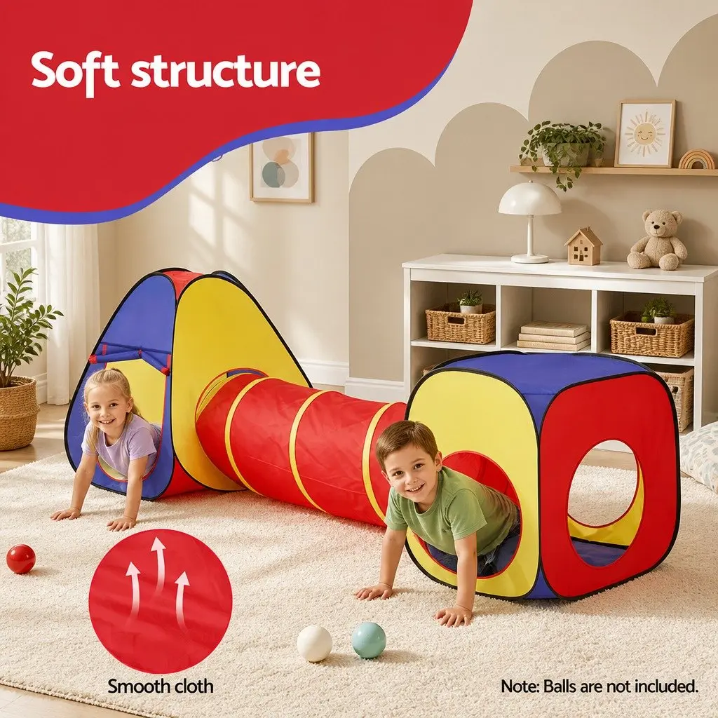 Kids 3-in-1 Play Tent Indoor Outdoor Teepee Cube Playhouse Crawl Tunnel