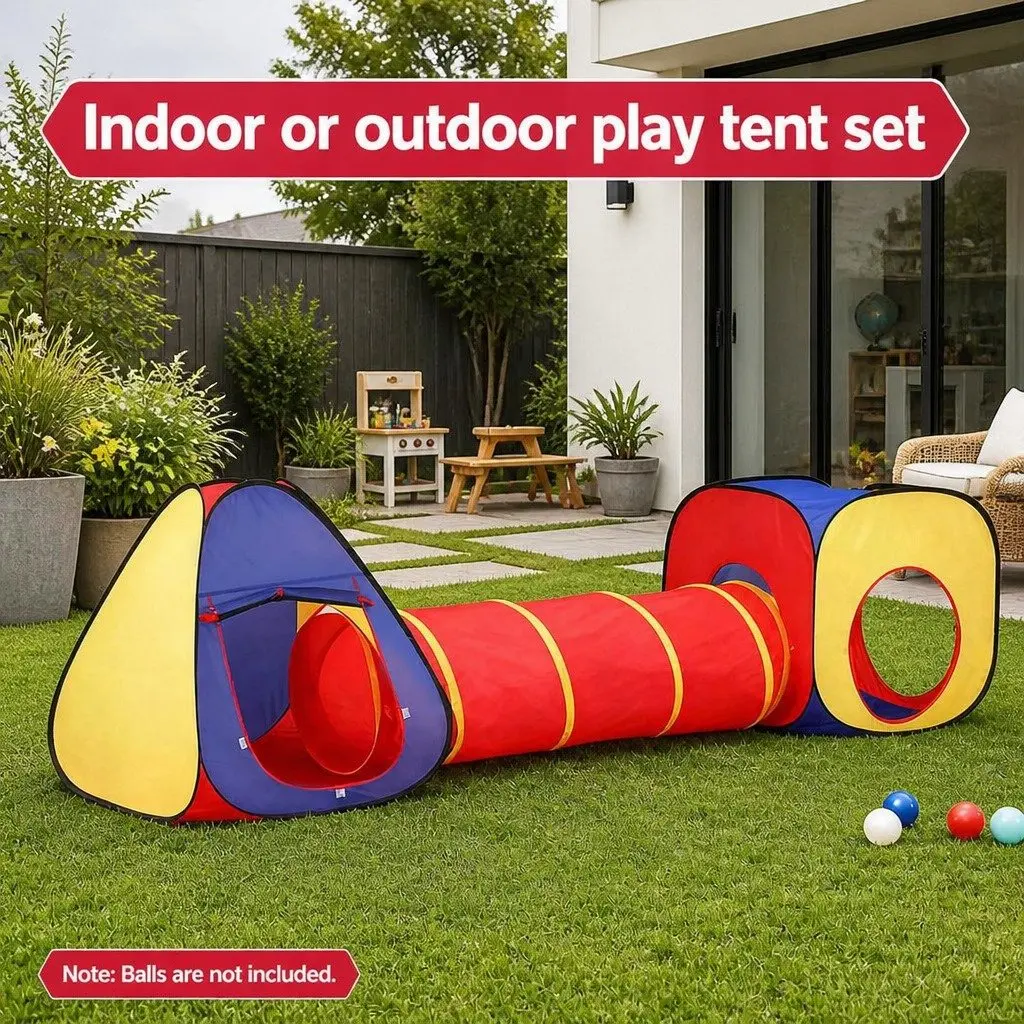 Kids 3-in-1 Play Tent Indoor Outdoor Teepee Cube Playhouse Crawl Tunnel