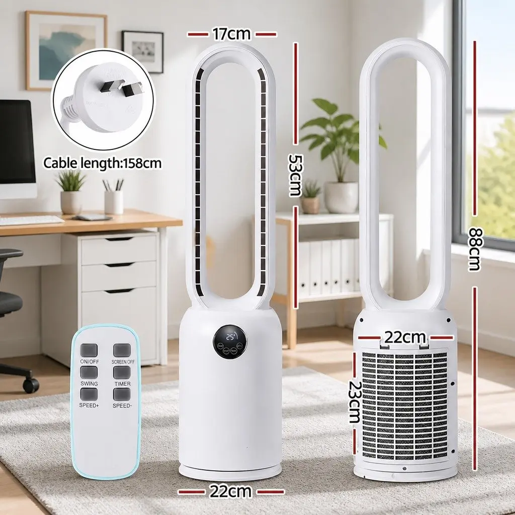 Bladeless Fan for Bedroom Office Living Space 88cm with Remote Control 24 Speed Air Purification