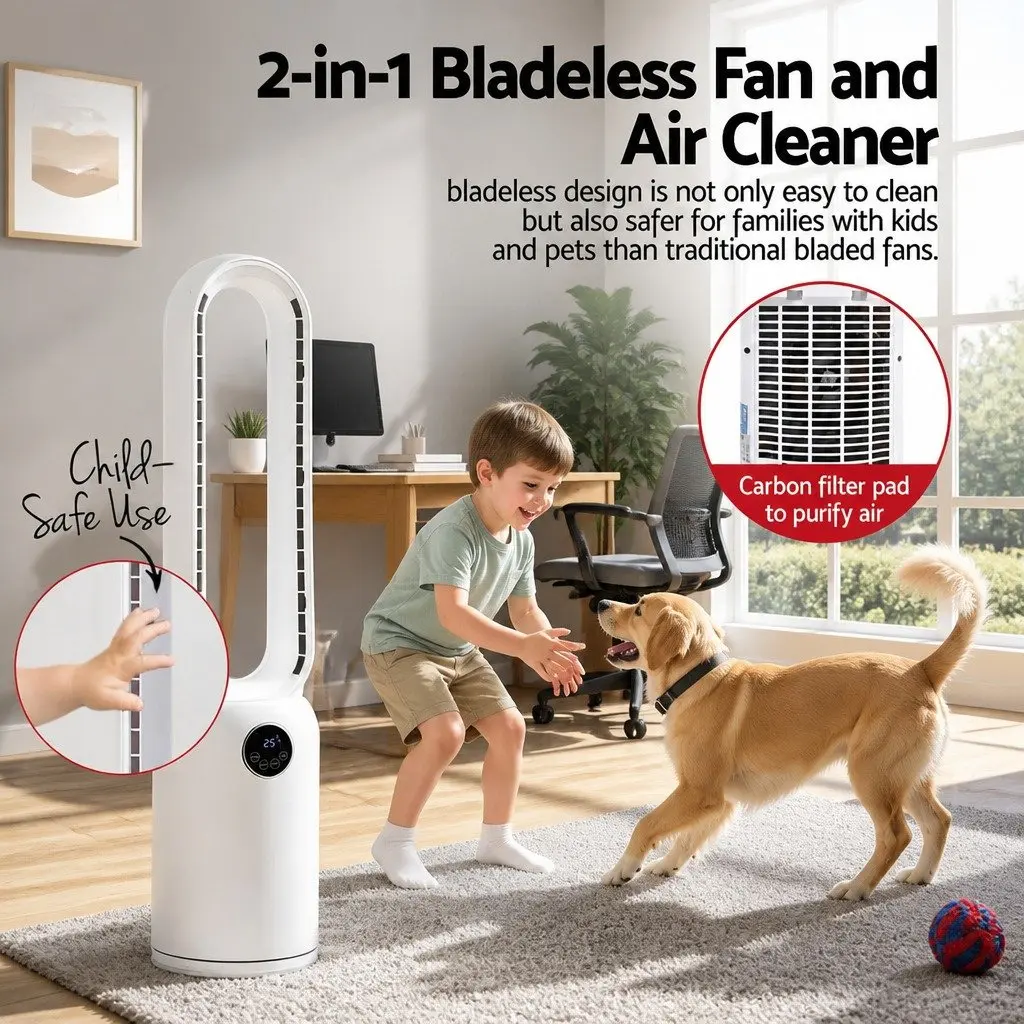 Bladeless Fan for Bedroom Office Living Space 88cm with Remote Control 24 Speed Air Purification
