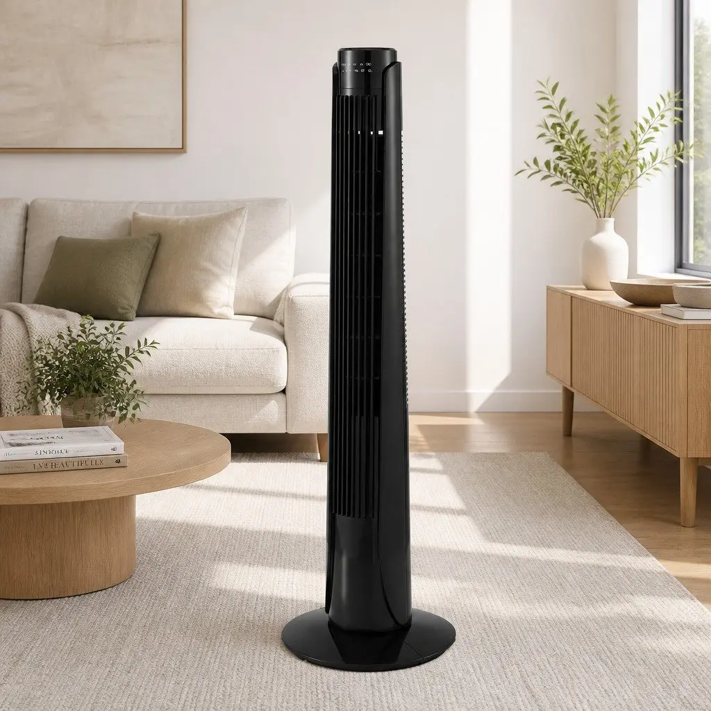 Tower Fan Oscillating 3 Speeds Remote Control 93cm Tall Slim Design Air Cooler