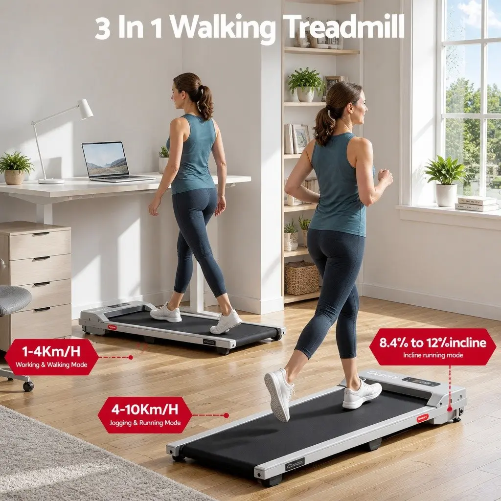 Walking Pad Treadmill for Home Gym 3 in 1 Under Desk Compact Size