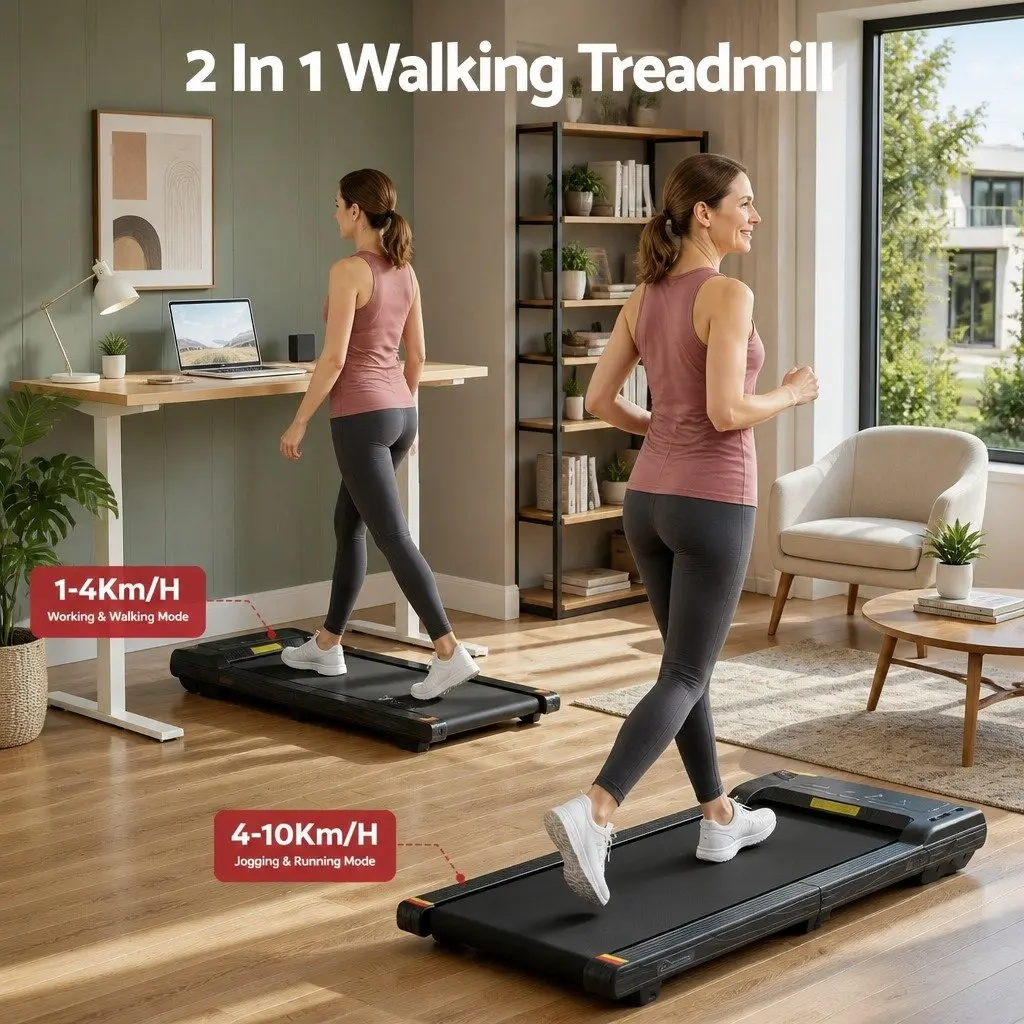 Walking Pad Treadmill 2-in-1 Under Desk Home Gym Machine 100 x 38 cm Foldable