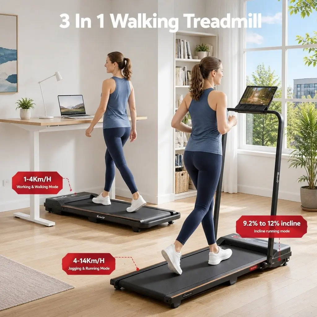3-in-1 Walking Pad Treadmill 12% Incline Foldable Under Desk Home Gym Machine