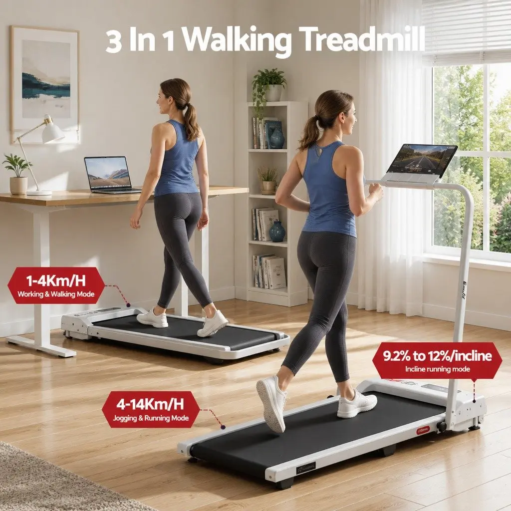 Walking Pad Treadmill 12% Incline Foldable Under Desk Home Gym Machine White