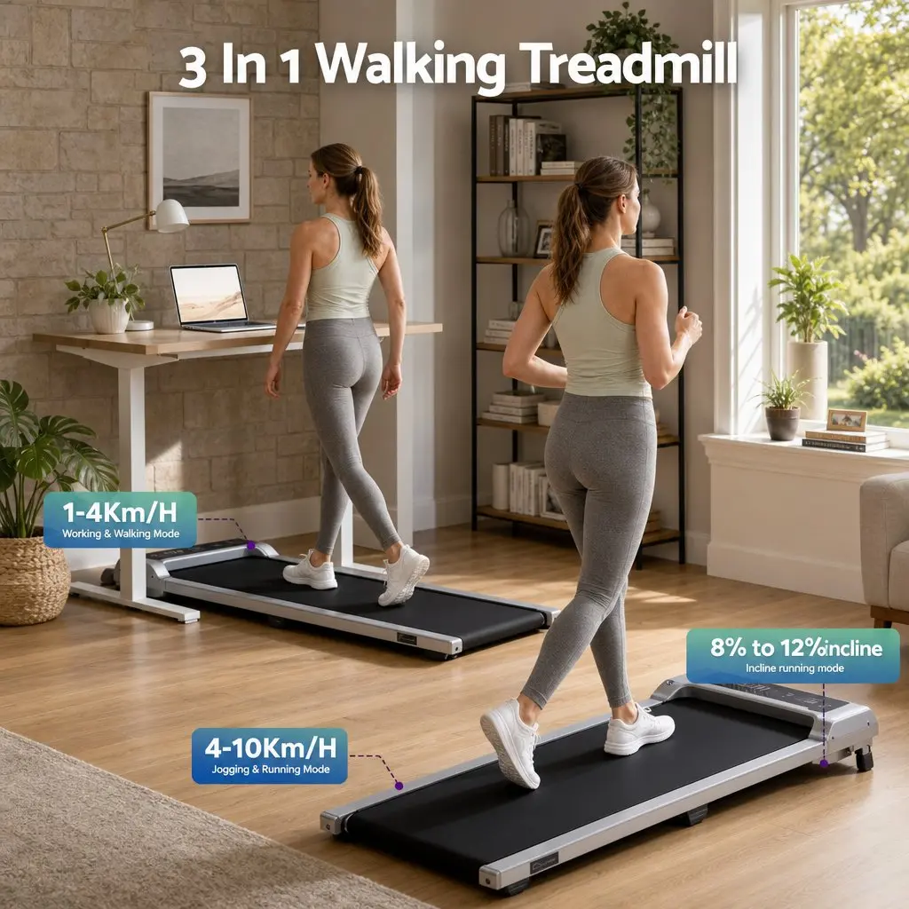 3 in 1 Treadmill Under Desk Home Gym Exercise Machine Compact Size