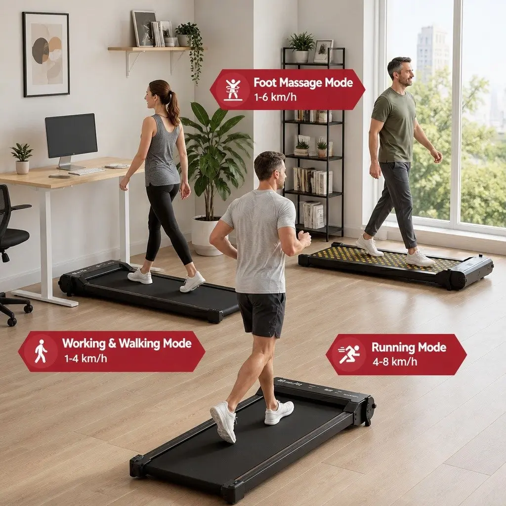 Walking Pad Treadmill Under Desk Dual-Sided with Foot Massage Home Gym 119 x 55.5 x 14 cm