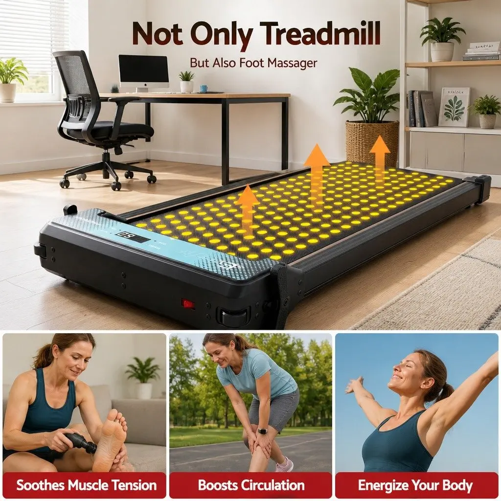 Walking Pad Treadmill Under Desk Dual-Sided with Foot Massage Home Gym 119 x 55.5 x 14 cm