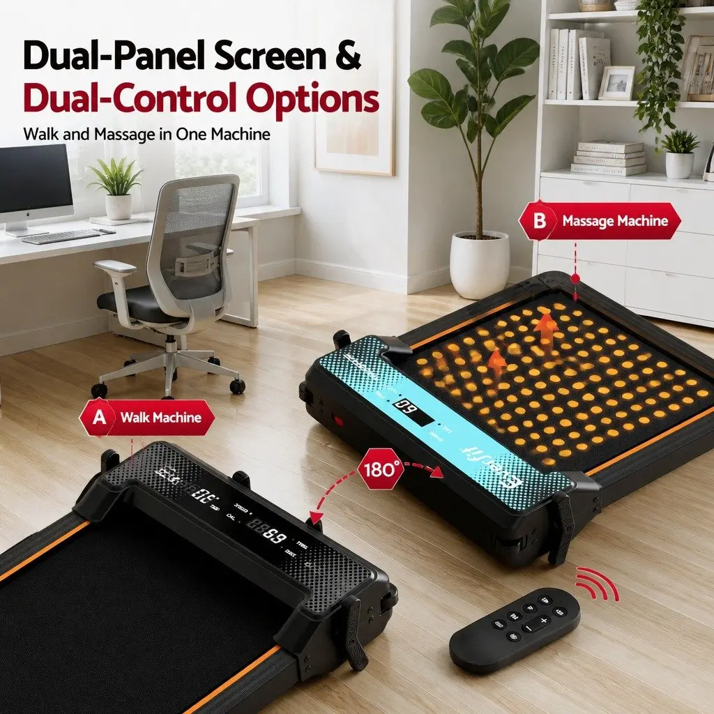 Walking Pad Treadmill Under Desk Dual-Sided with Foot Massage Home Gym 119 x 55.5 x 14 cm