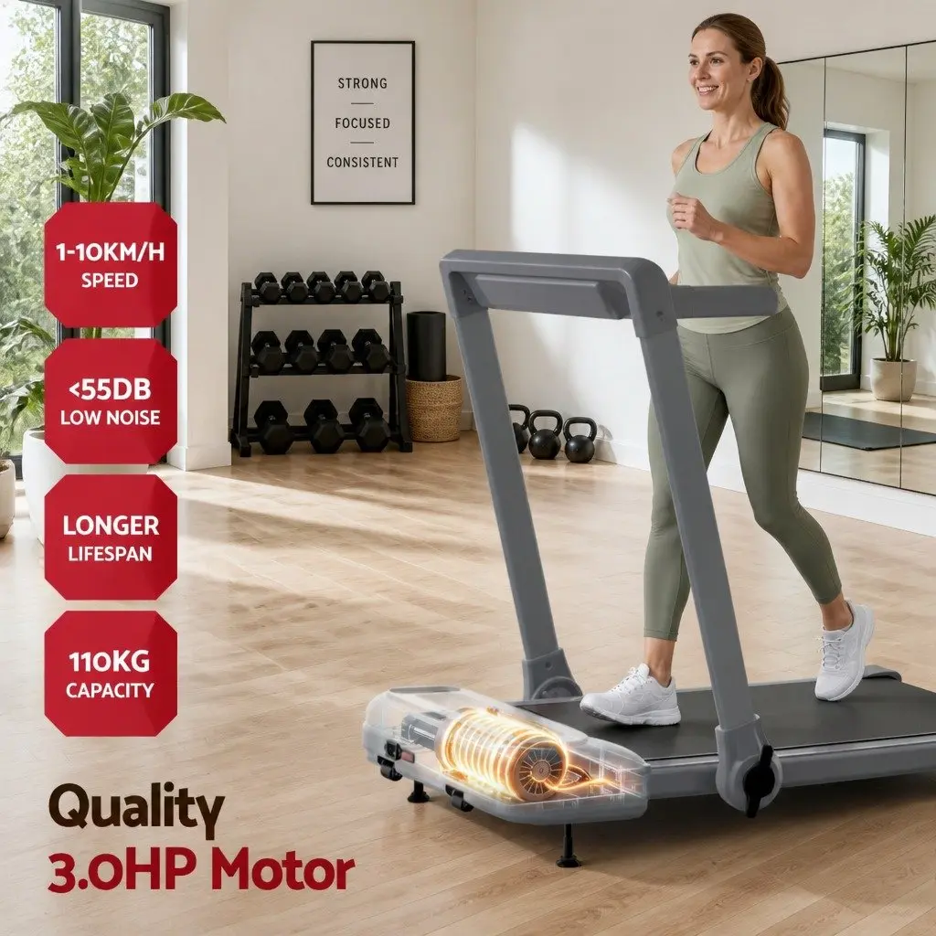 Electric Treadmill Walking Pad Compact Foldable 3-Level Incline Home Gym