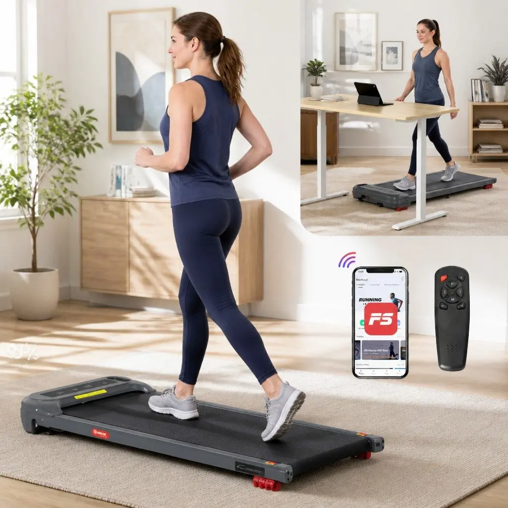 Electric Treadmill Walking Pad 3 Level Incline Under Desk Home Gym Grey