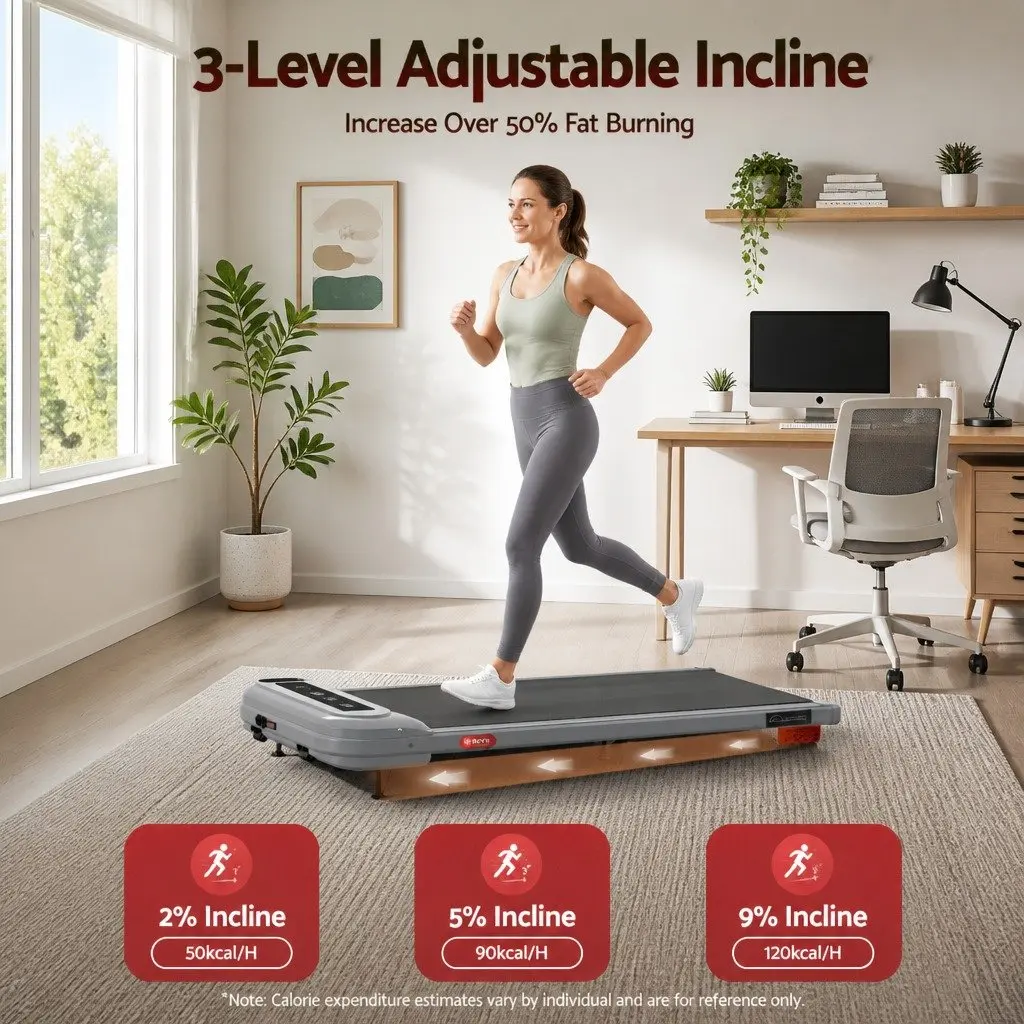 Electric Treadmill Walking Pad 3 Level Incline Under Desk Home Gym Grey