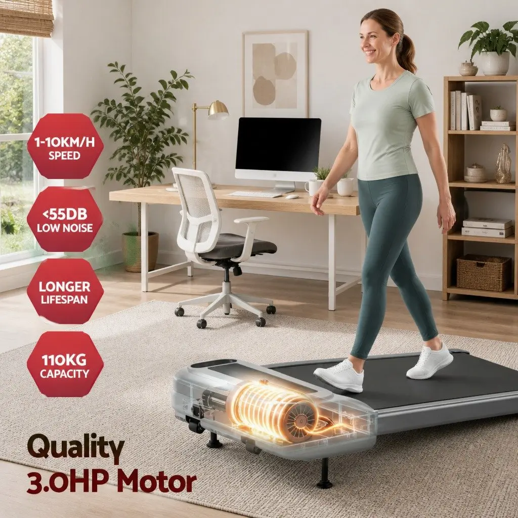 Electric Treadmill Walking Pad 3 Level Incline Under Desk Home Gym Grey