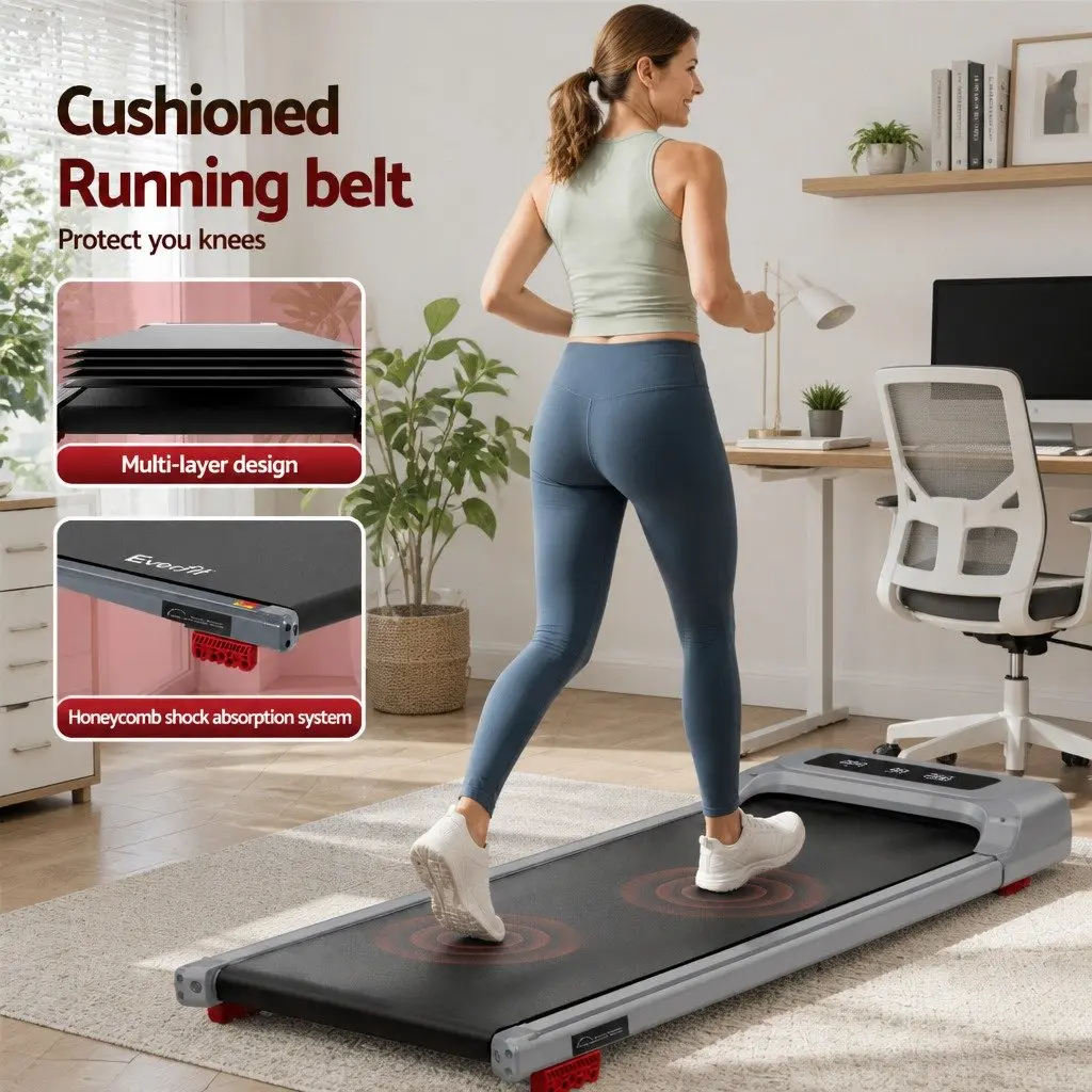 Electric Treadmill Walking Pad 3 Level Incline Under Desk Home Gym Grey
