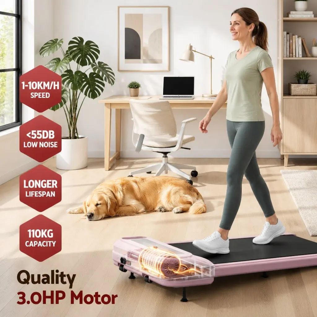 Electric Walking Pad Treadmill 3-Level Incline Under Desk Home Gym Pink