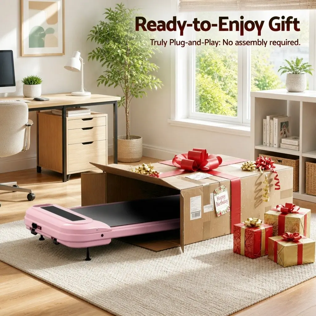 Electric Walking Pad Treadmill 3-Level Incline Under Desk Home Gym Pink