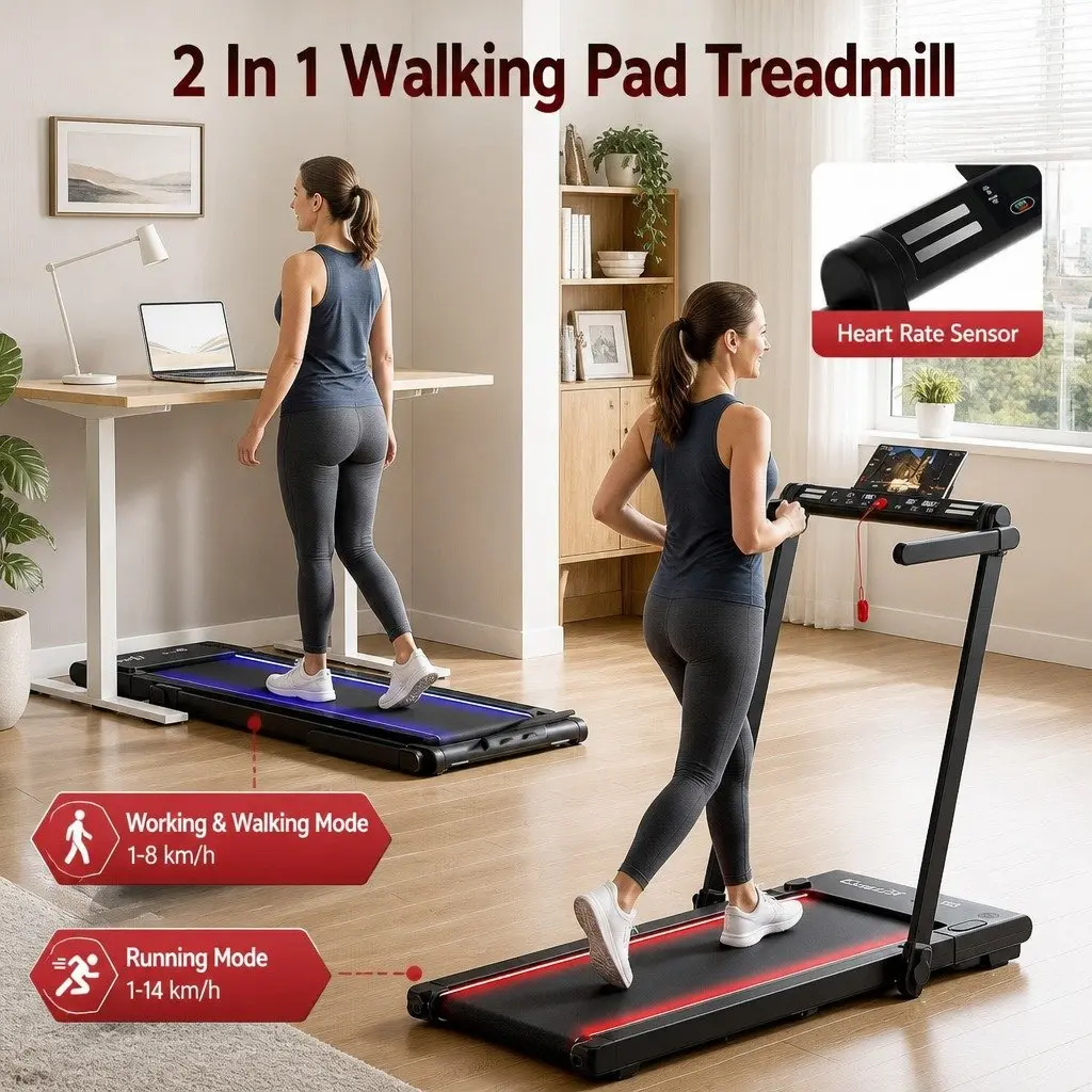 3-in-1 Walking Pad Treadmill Under Desk Home Gym 40cm Belt