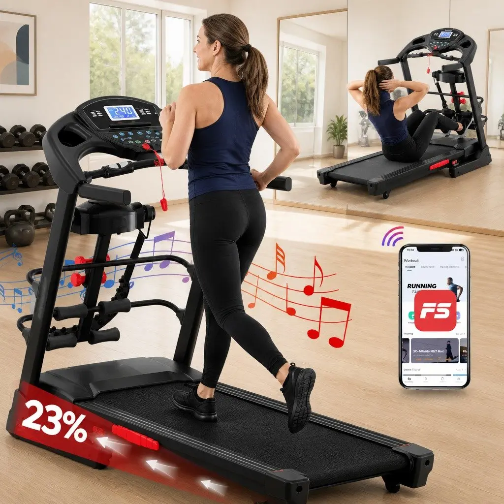 Electric Treadmill Home Gym Fitness Exercise Machine with Massager Belt Foldable