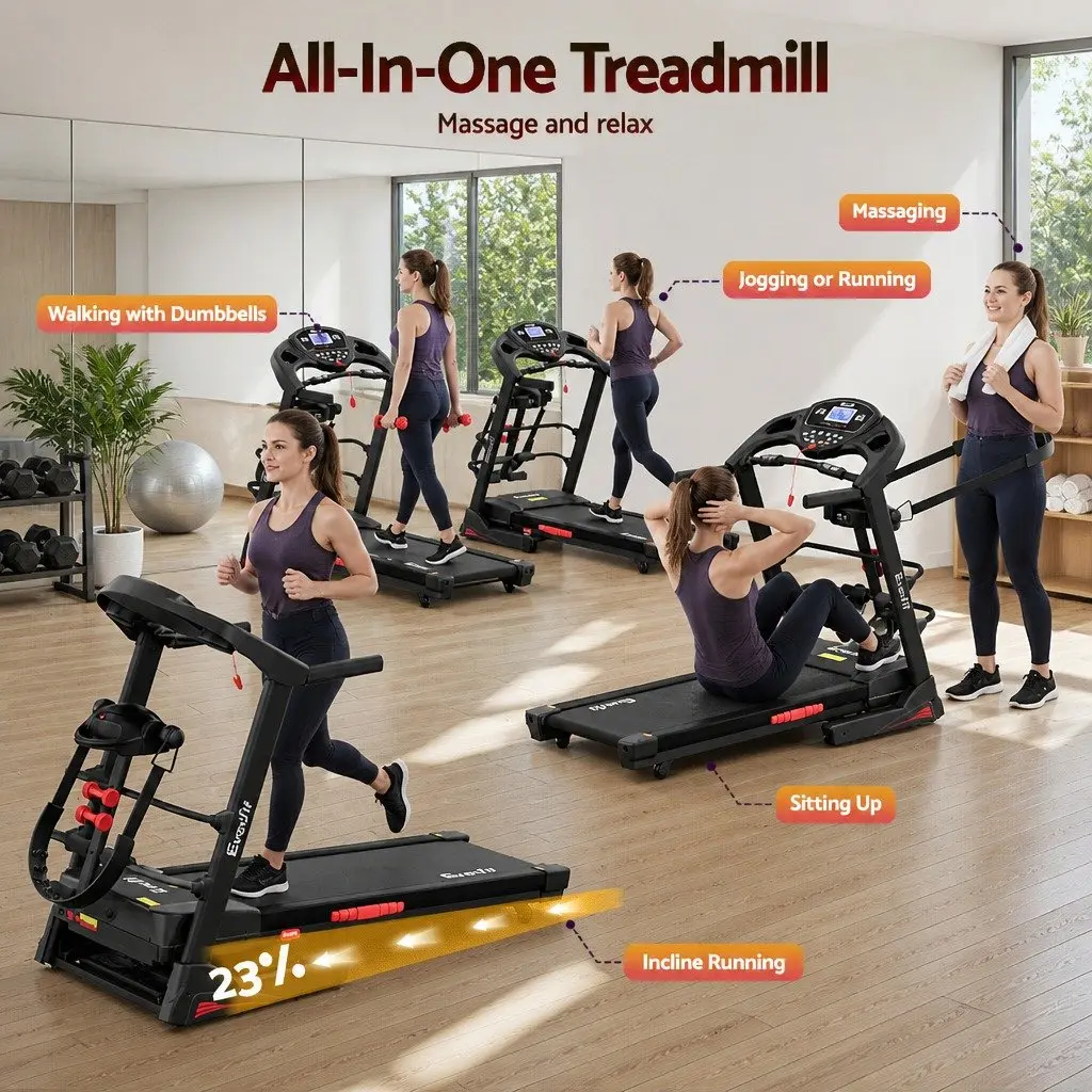 Electric Treadmill Home Gym Fitness Exercise Machine with Massager Belt Foldable