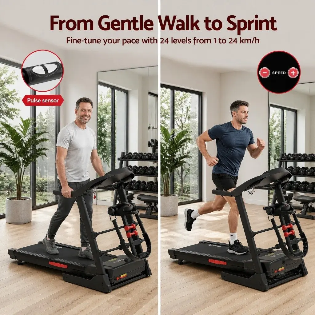 Electric Treadmill Home Gym Fitness Exercise Machine with Massager Belt Foldable
