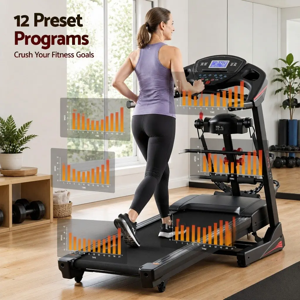 Electric Treadmill Home Gym Fitness Exercise Machine with Massager Belt Foldable