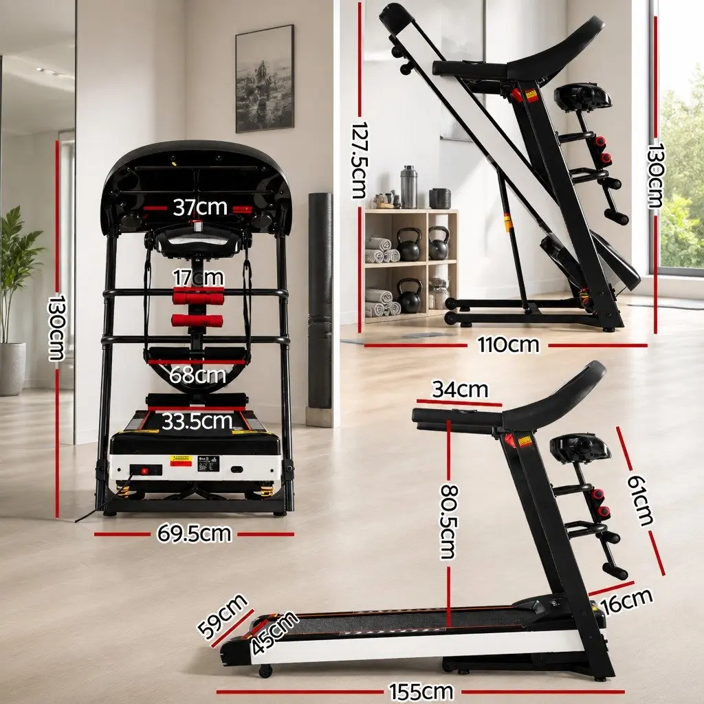 Electric Treadmill Home Gym Fitness Machine with Massager Sit-up Bar Dumbbells